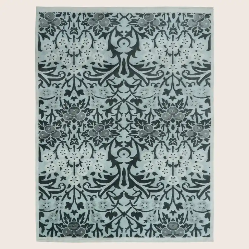 Blue Contemporary Wool Silk Blend Rug - 6' x 9'