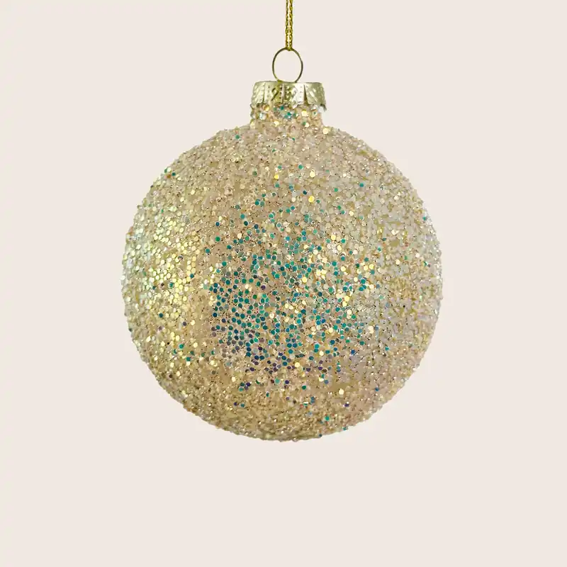 Champagne Gold Glitter Glass Ball Ornament - Shishi