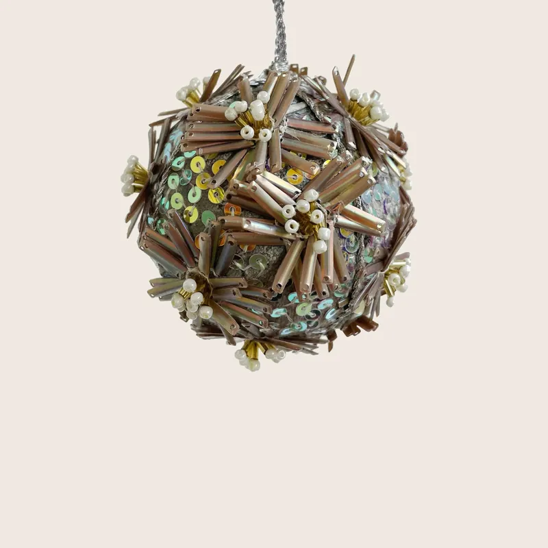 Beaded Flower Velvet Ball Ornament - Shishi