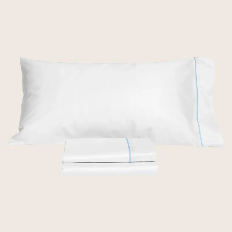 Luce Sheets & Pillowcases, White/Cerulean Blue - Signoria Firenze (Leased)