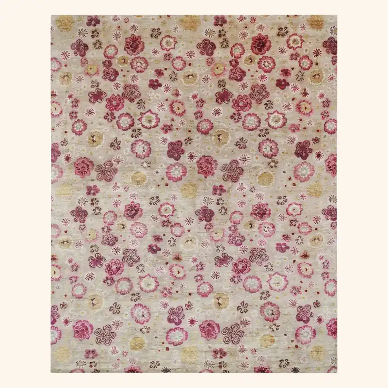 Pink Contemporary Silk Rug - 8' x 10'