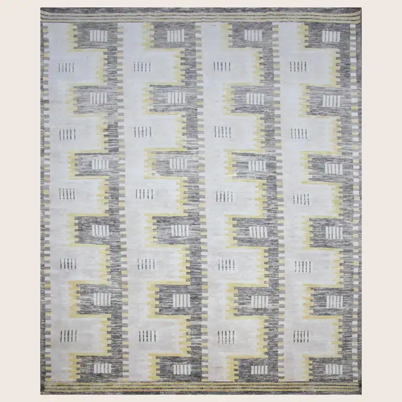 Grey Swedish Inspired Flatweave Art Silk Rug - 9'1" x 12'3"