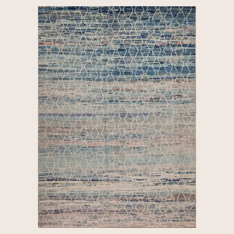 Blue Zameen Transitional Wool Rug - 6'4" x 9'