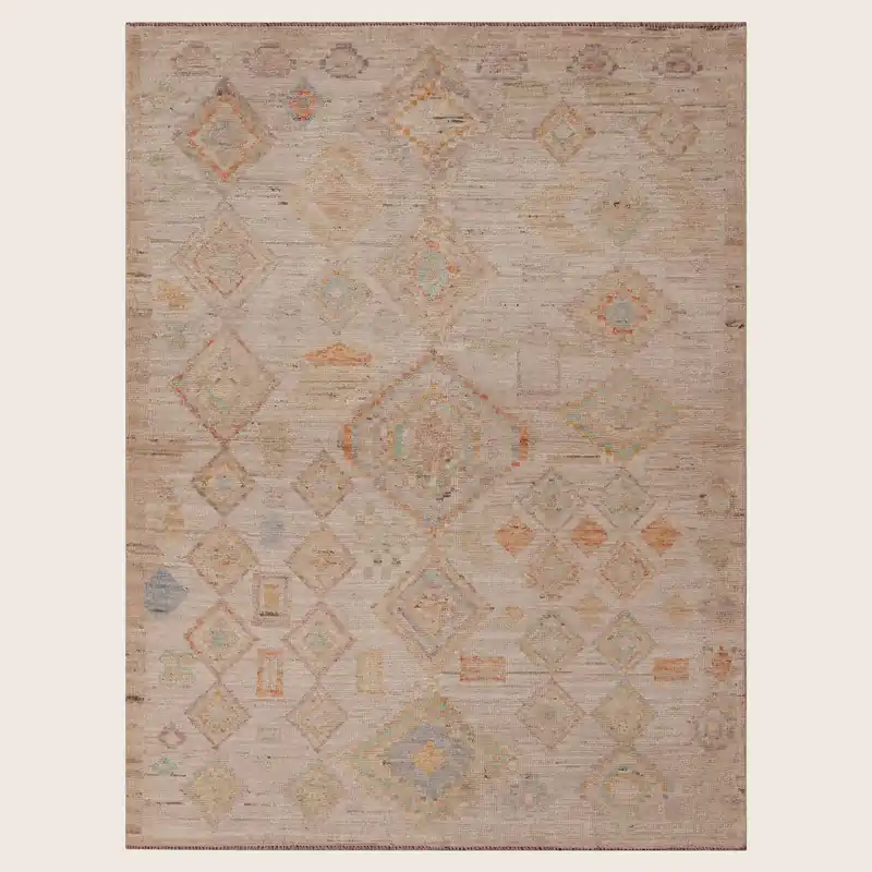 Beige Zameen Transitional Wool Rug - 5'3" x 6'9"