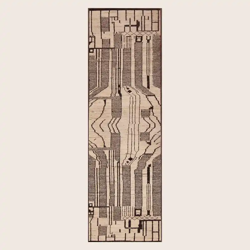 Black Zameen Transitional Wool Runner - 3' x 9'8"
