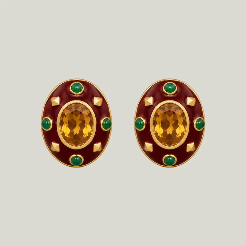 Trianon 2000s Citrine Emerald Carnelian Earrings - Odeon Collection (Leased)