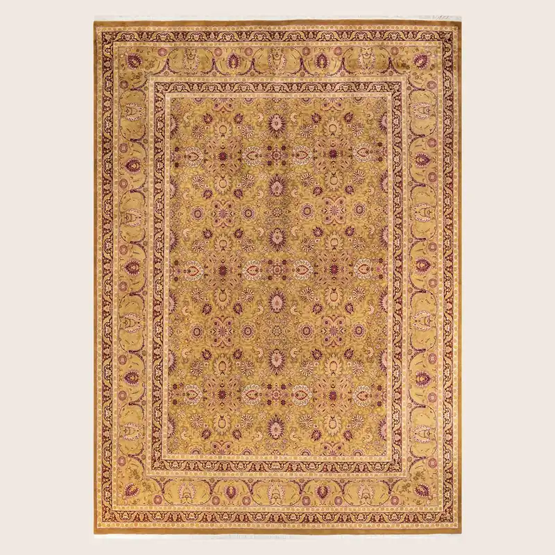 Yellow Traditional Wool Rug - 9'1" x 13'