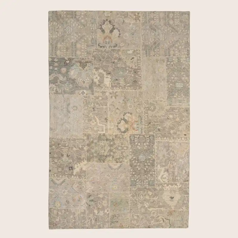 Grey Patchwork Wool Rug - 6' x 9'