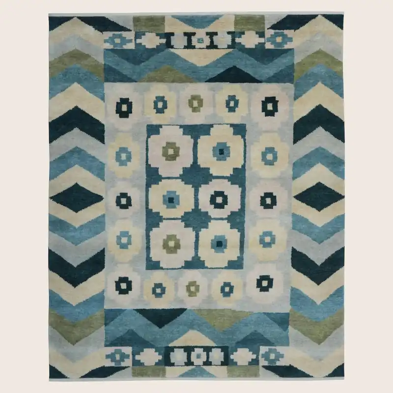 Green Transitional Wool Silk Rug - 8' x 10'