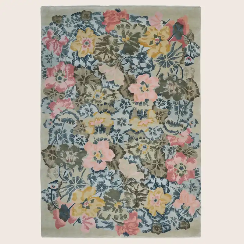 Multicolored Contemporary Wool Silk Rug - 6' x 9'