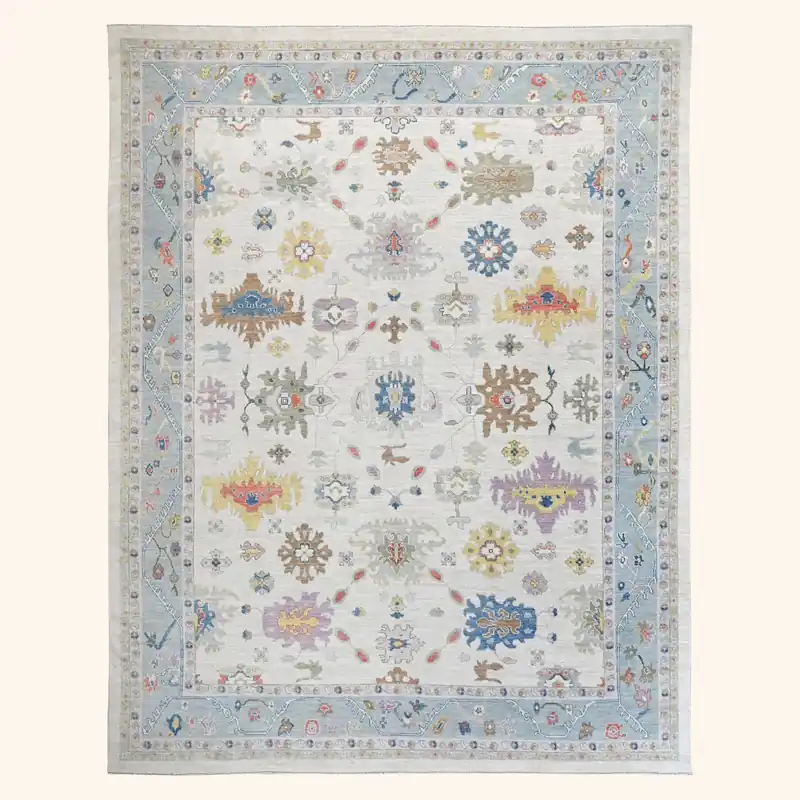 Light Blue Traditional Oushak Wool Rug - 12'9" x 14'9"