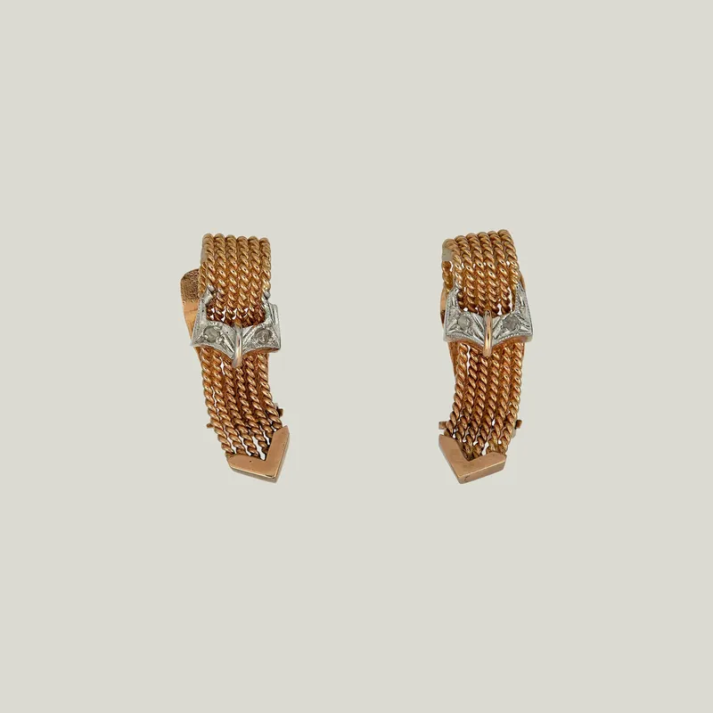 Vintage Vermeil Diamond Buckle Motif Earrings - Odeon Collection (Leased)