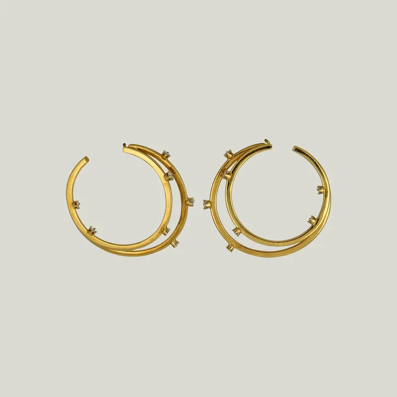 Tiffany & Co. 18KYG Diamond Double Hoop Earrings - Odeon Collection (Leased)