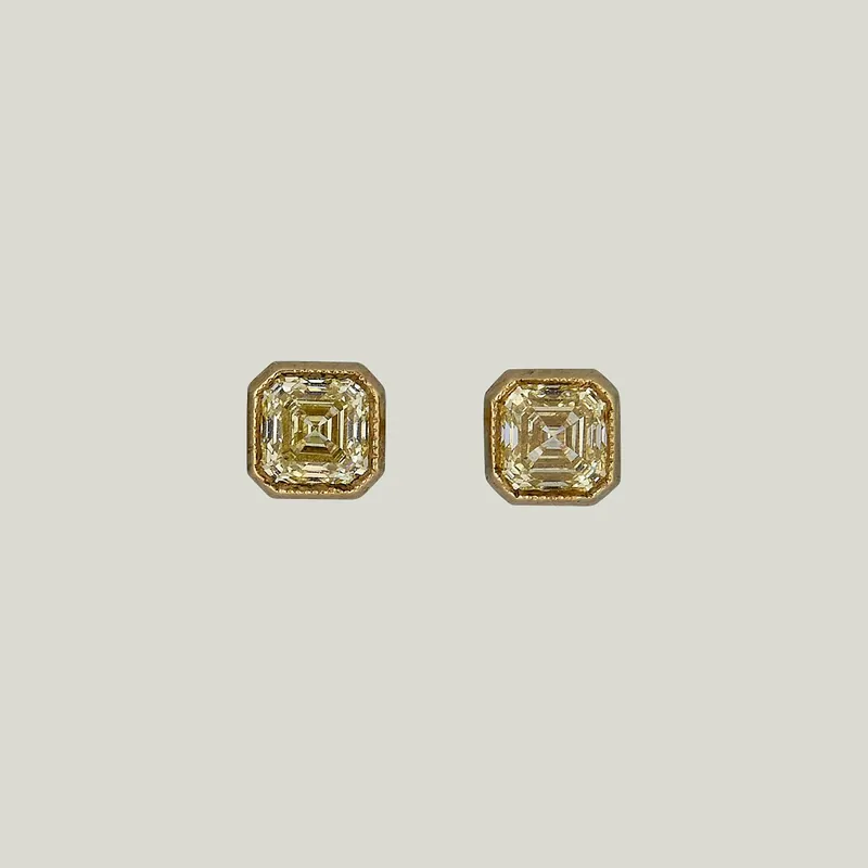 Yellow Diamond Asscher-Cut Studs