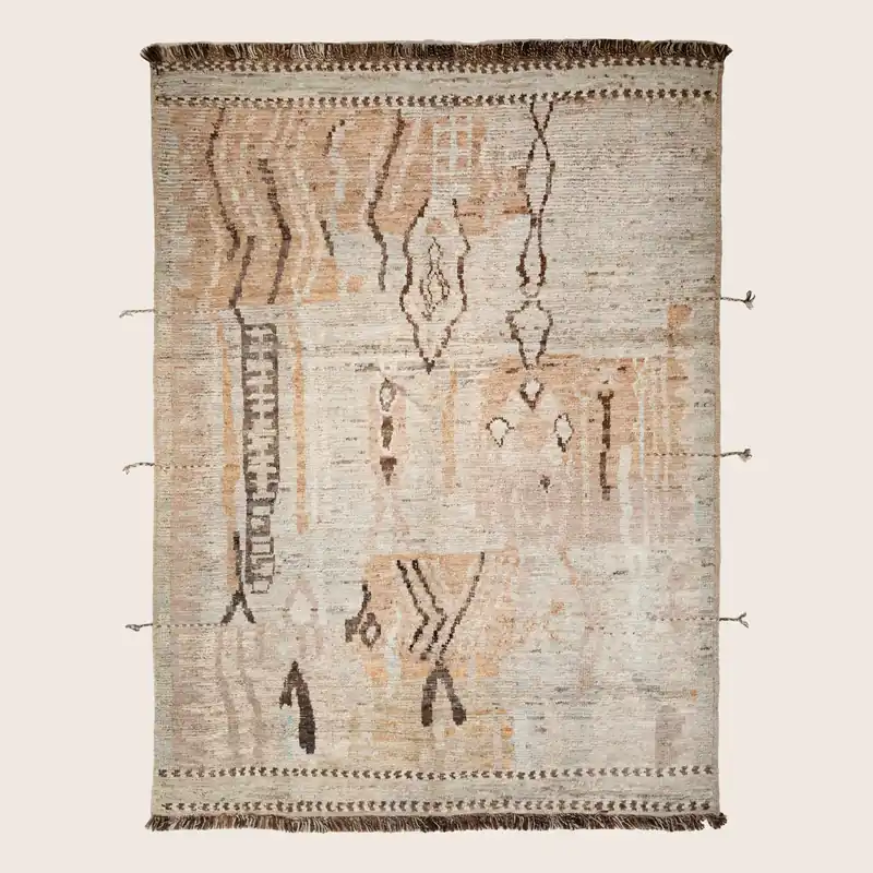 Beige Zameen Transitional Wool Rug - 6'11" x 9'1"
