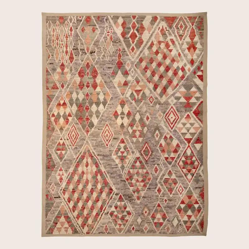 Red Zameen Transitional Wool Rug - 9'5" x 12'4"