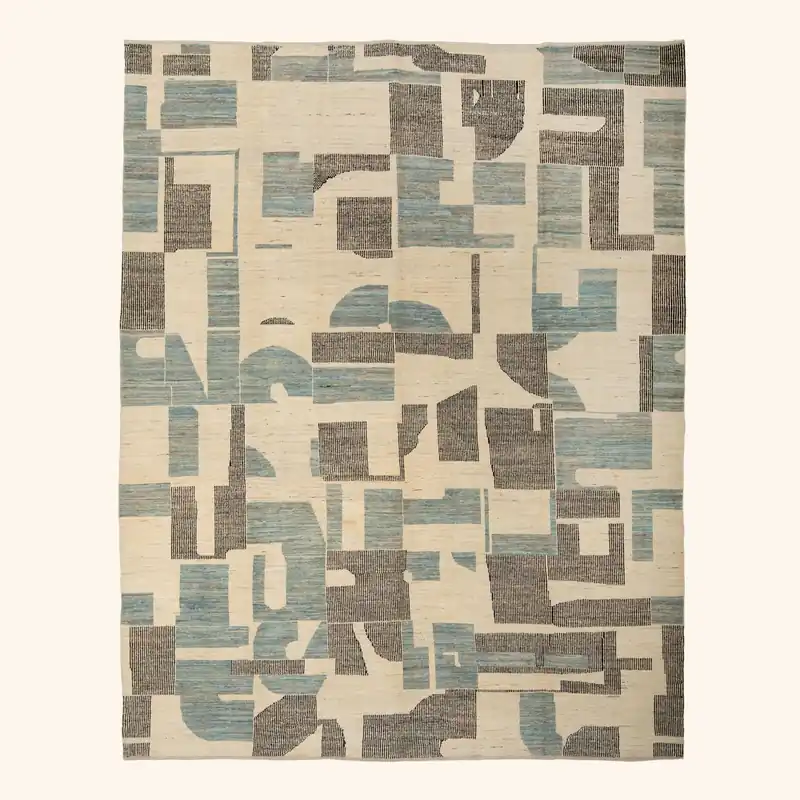 Blue & Grey Zameen Transitional Wool Rug - 9'7" x 11'9"