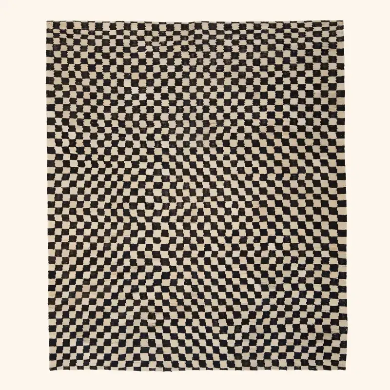 Black & White Transitional Kilim Wool Rug - 6'5" x 5'10"