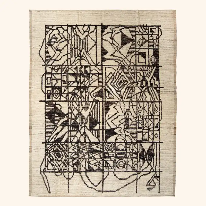Black & White Zameen Transitional Wool Rug - 9'4" x 11'8"