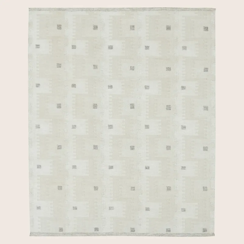 Beige Swedish Inspired Art Silk Wool Blend Kilim Rug - 8' x 10'