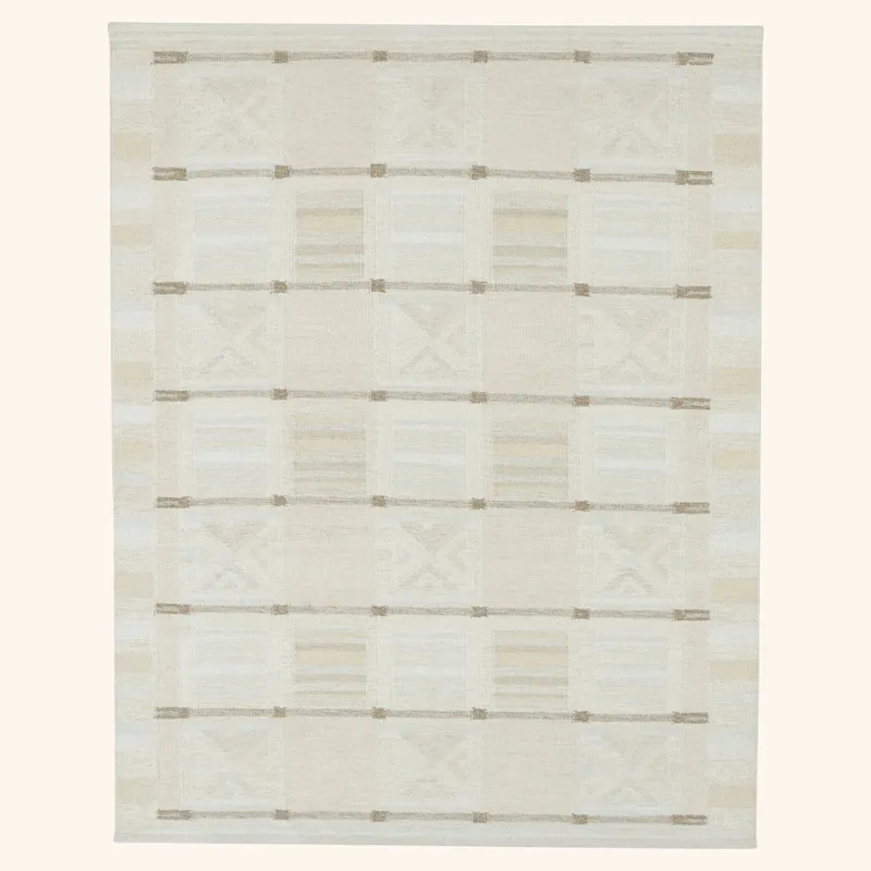 Natural Swedish Inspired Art Silk Wool Blend Kilim Rug - 8' x 10'