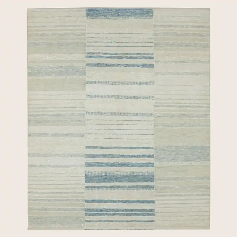 Blue Swedish Inspired Art Silk Wool Blend Kilim Rug - 8' x 10'