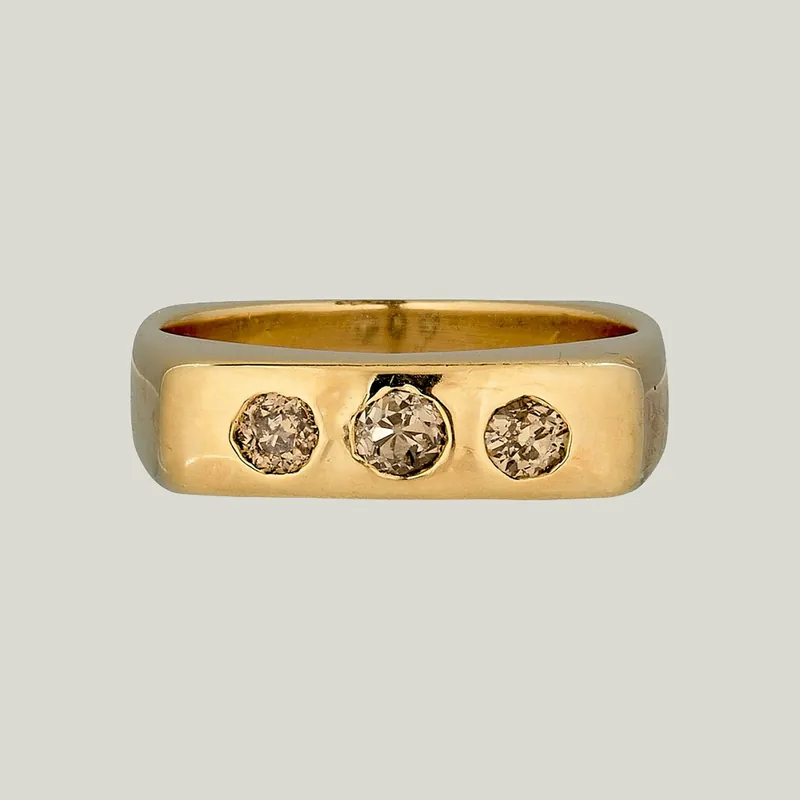 Vintage 14KYG Old Mine Cut Diamond Square Band - Odeon Collection (Leased)
