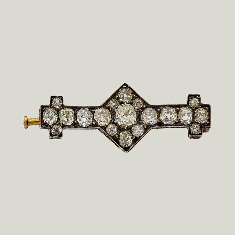 Victorian 18KYG and Sterling Silver Old Mine Cut Diamond Brooch - Odeon Collection (Leased)