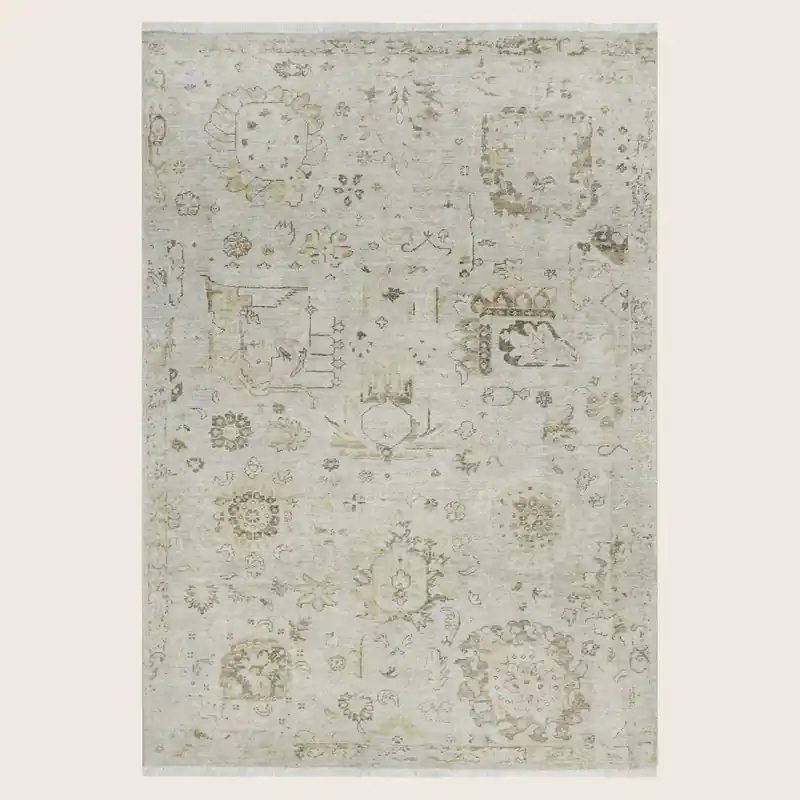 Beige Antique Revival Wool Silk Blend Rug - Rupesh Kumar & Sons