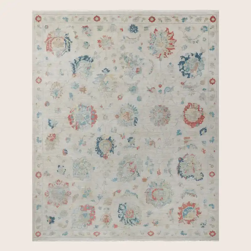Multicolored Antique Revival Wool Silk Blend Rug - 8' x 10'