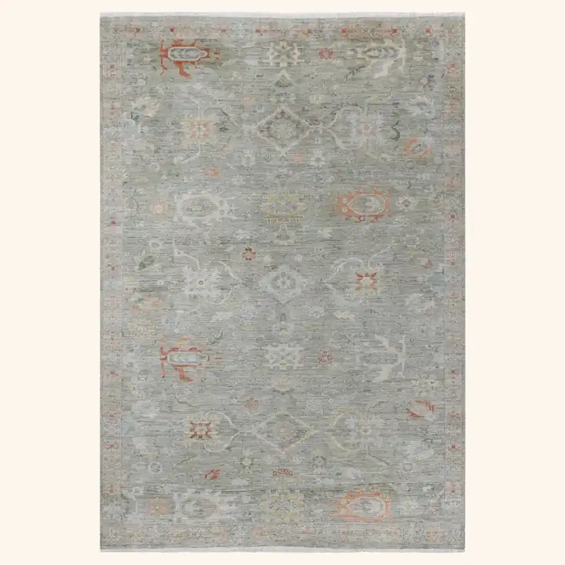 Light Blue Antique Revival Wool Silk Blend Rug - 6' x 9'