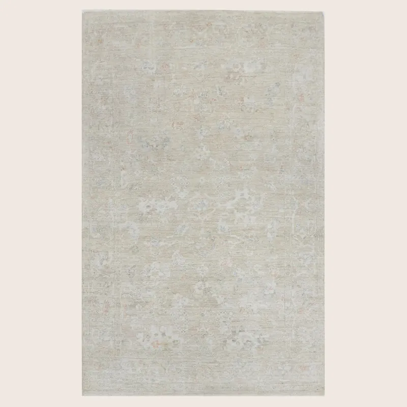 Ivory Blue Contemporary Wool Rug - 6' x 9'