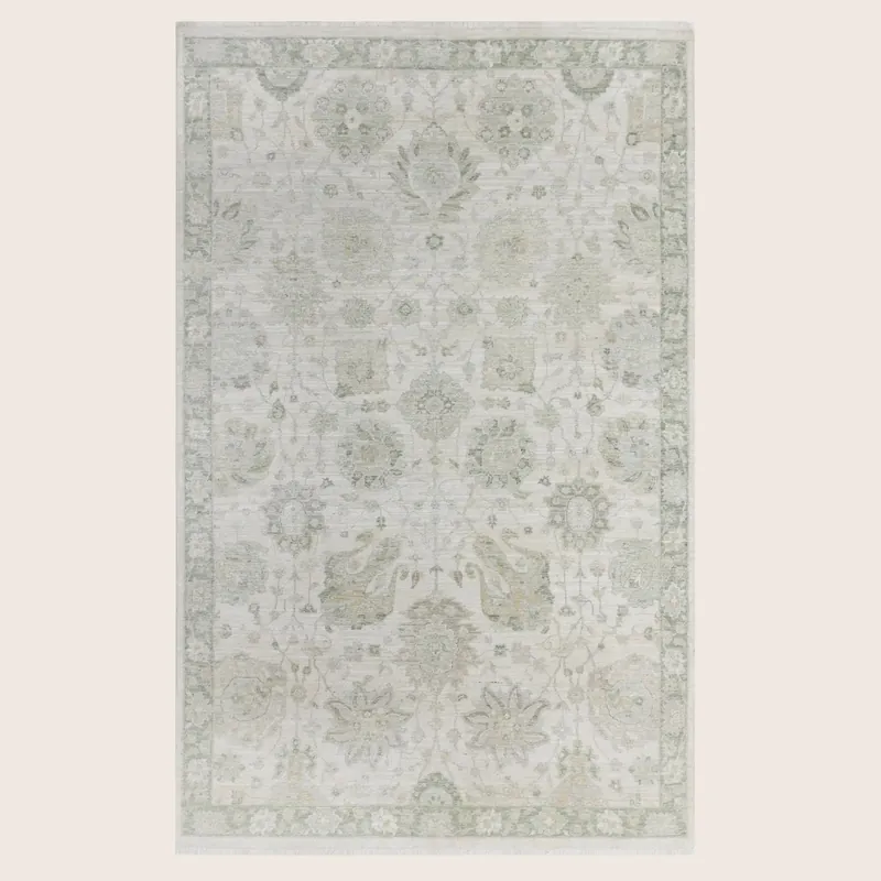 Ivory Antique Revival Wool Silk Blend Rug - 6' x 9'
