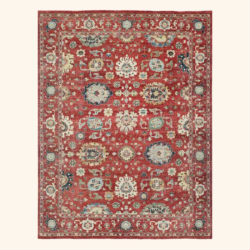 Red Antique Revival Wool Rug - 9' x 12'