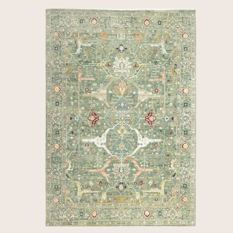 Green Antique Revival Wool Rug - 9' x 12'