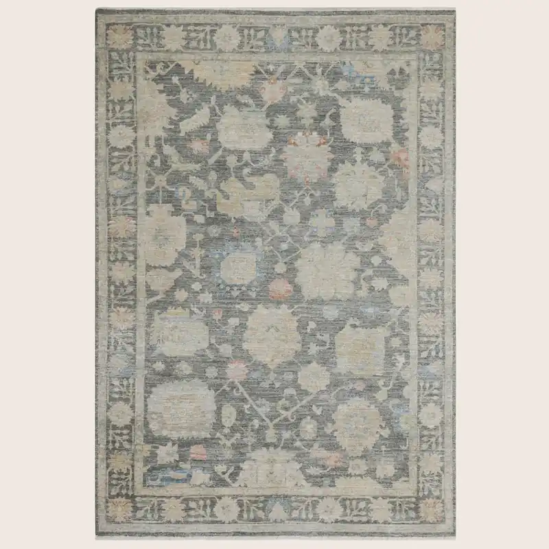 Dark Grey Antique Revival Wool Silk Blend Rug - 6' x 9'