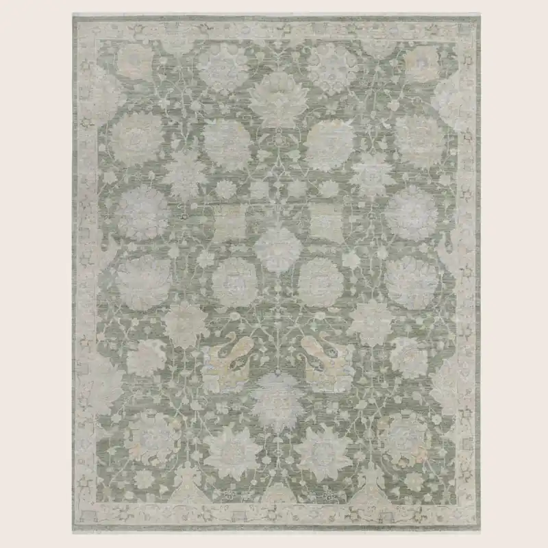 Sage Antique Revival Wool Silk Blend Rug - 8' x 10'