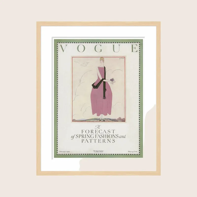 Vintage Vogue Cover, "A Woman Wearing a Pink Dress", Georges Lepape - Soicher Marin