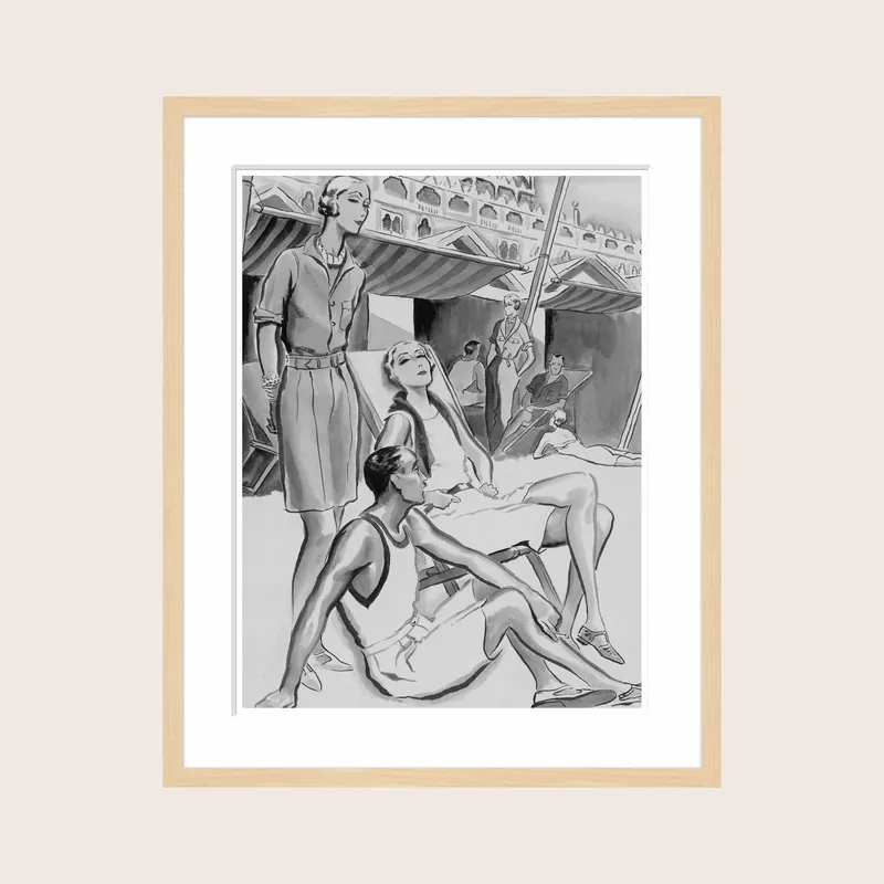 Vogue Illustration, "A Group of Young People on the Lido Beach", Rene ouet-Willaumez 1