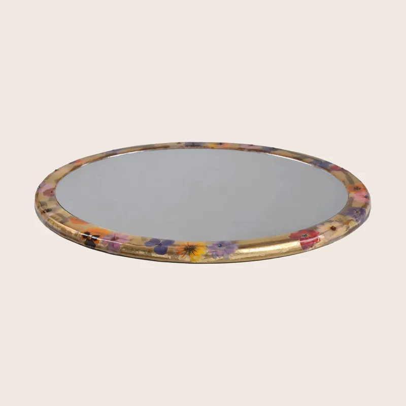 Fleur Oval Vanity Tray with Mirror Gold - Mike & Ally Inc.