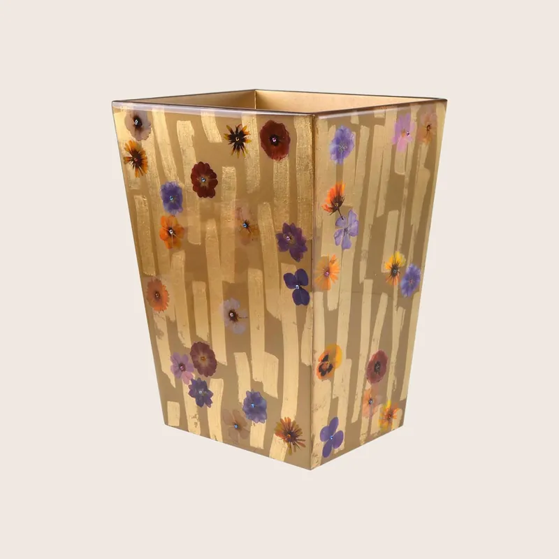 Fleur Wastebasket Gold - Mike & Ally Inc.