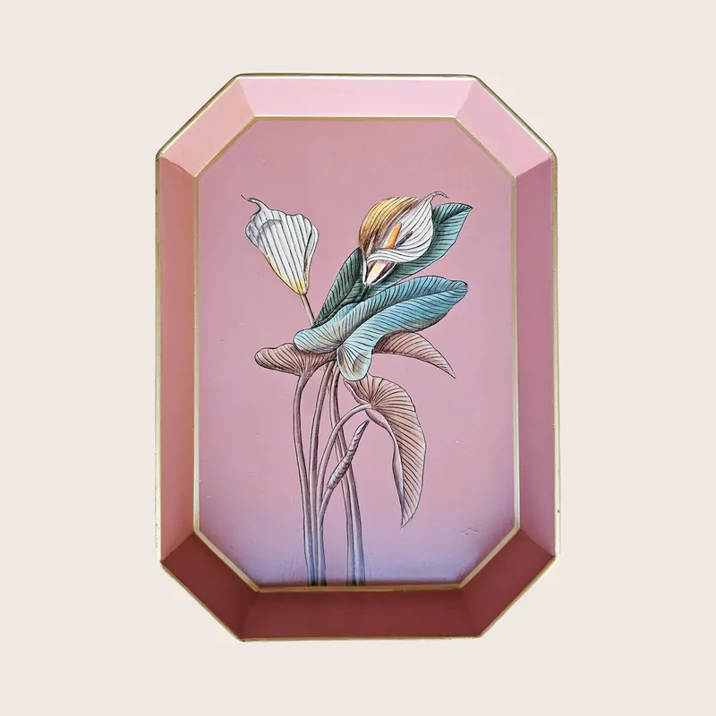 Pink Flower Iron Tray - LES-OTTOMANS SRL