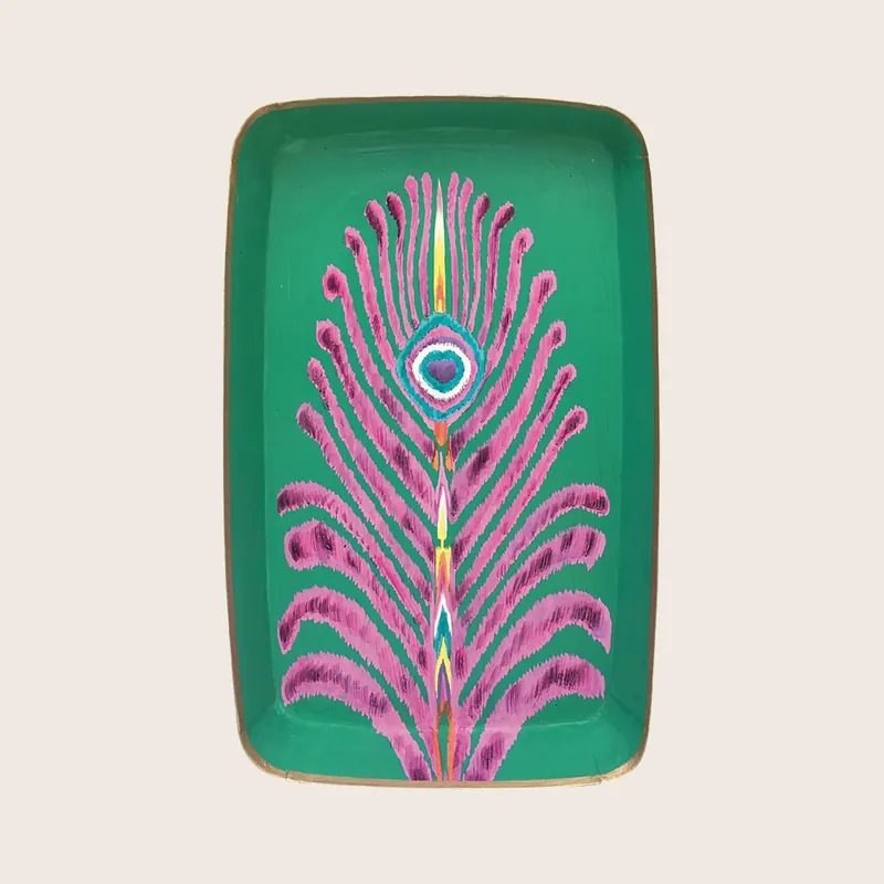 Green Feather Iron Tray - LES-OTTOMANS SRL