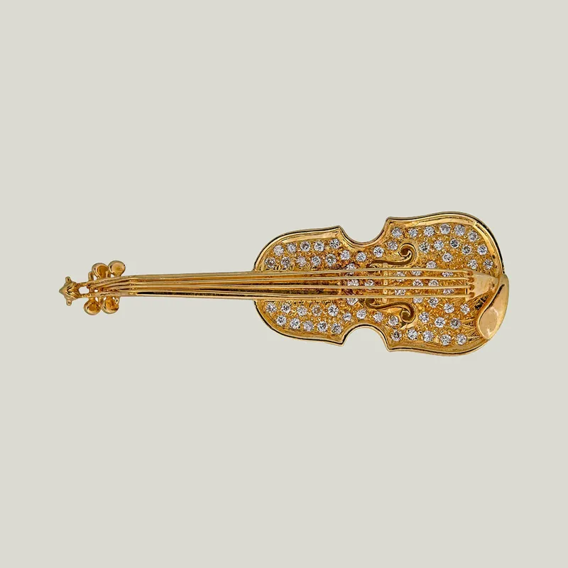Vintage 18KYG Diamond Violin Brooch - Odeon Collection (Leased)