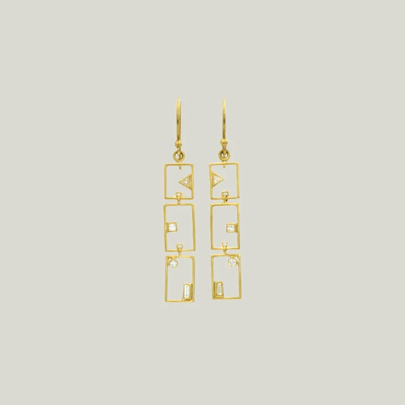 Bezel Set Diamond Grid Earrings - Kothari (Leased)