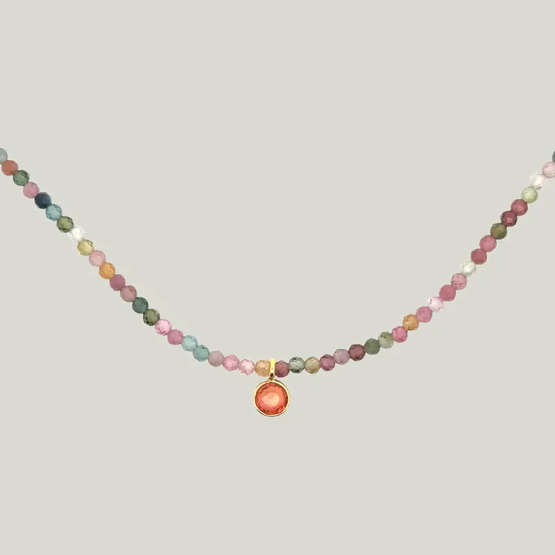 Watermeleon Tourmaline + Sapphire Beaded Dove Necklace - Nightingale Design, Inc. (Consigned)