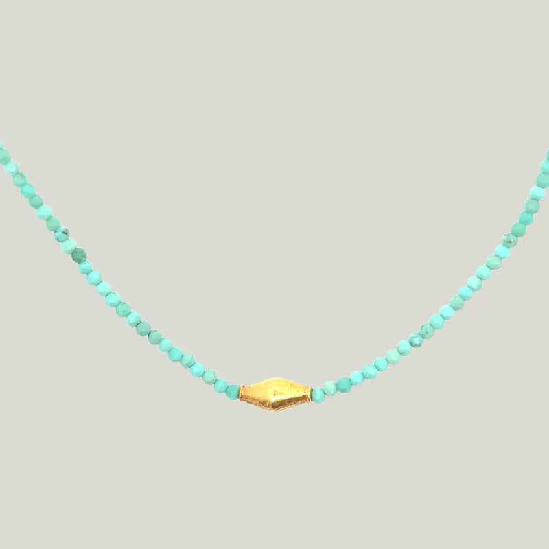 Turquoise + 18K Tapered Beaded Dove Necklace - Nightingale Design, Inc. (Consigned)