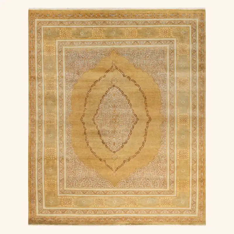 Yellow Traditional Mogul Wool Rug - 8'1" x 9'8"