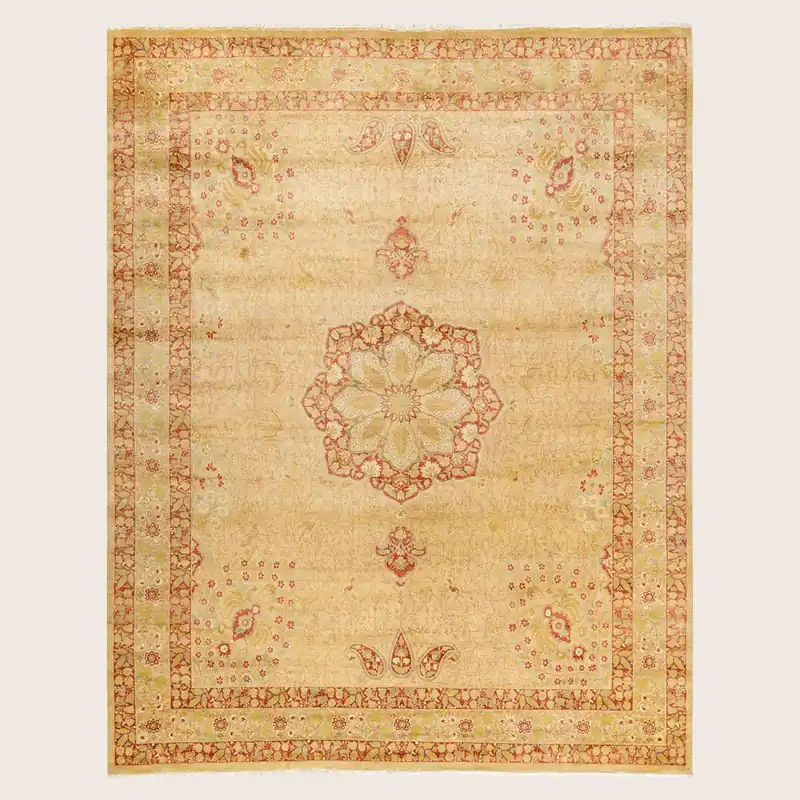 Yellow Traditional Mogul Wool Rug - 8'2" x 10'4"