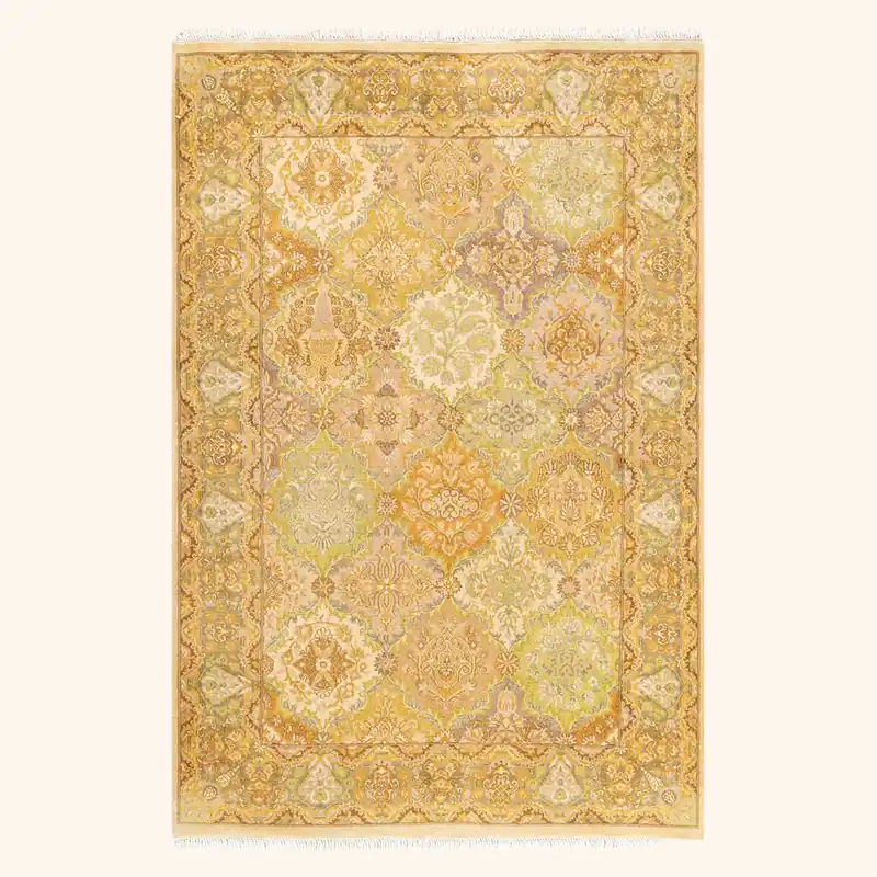 Yellow Traditional Mogul Wool Rug - 4'1" x 6'1"